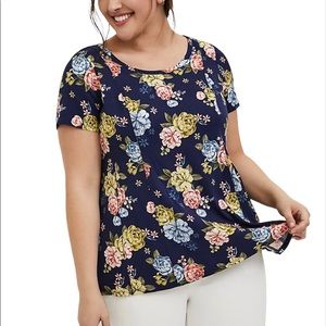 🆕 Torrid 00 M/L 10 Navy Floral Challis Fit & Flare Blouse Top NEW! NWT!